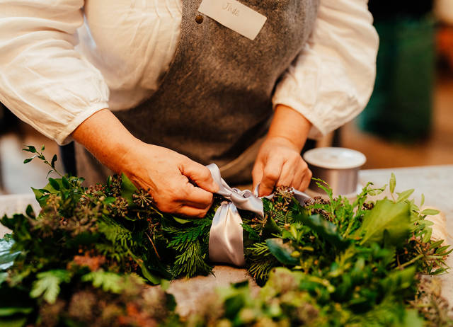 Christmas wreath making with afternoon tea